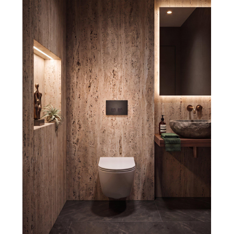QeramiQ Push Steel Plaque de commande - 25x16cm - épaisseur 2.0mm - fixation magnétique - pour réservoir encastré Geberit UP320 - acier inoxydable - double chasse - boutons ronds - mat noir SW1552974