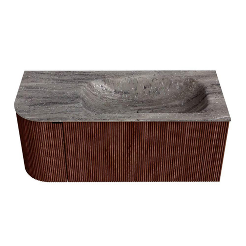 MONDIAZ KURVE-DLUX 105cm badmeubel ronding Links kleur Ruby met 1 lade en 1 deur. Wastafel BIG SMALL Rechts 1 kraangat Oza. SW1432783