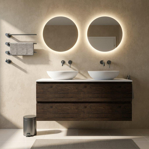 Saniclass Holz Pure Badkamermeubelset - 140x45x62.5cm - Torino solid surface topblad wit - zonder kraangat - 4 lades - mat eiken charcoal (hout) SW1478823