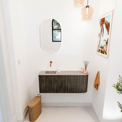 Mondiaz JOYA-DLUX 101.6cm toiletmeubel - ronding rechts kleur Shadow - Wastafel FAYE positie Links Zonder kraangat kleur Saba. SW1426257