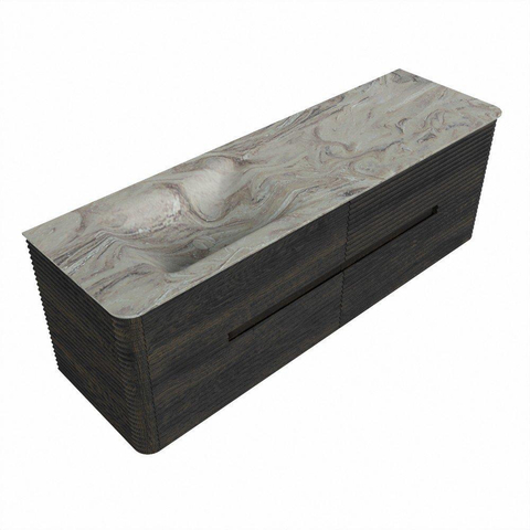 Mondiaz CIRO-DLUX Badkamermeubelset - 150x45x50cm - Solid surface wastafel Glace - 1 wasbak Links - 1 kraangat - 4 lades - Shadow SW1532229