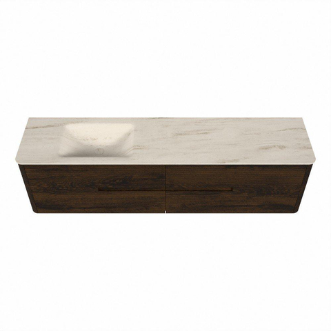 Mondiaz CIRO-DLUX Meuble de salle de bains - 190x45x50cm - Plan vasque solid surface Meli - 1 lavabo à gauche - sans perçage pour robinet - 4 tiroirs - Noyer SW1530531