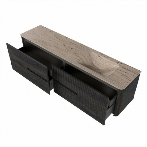 Mondiaz CIRO-DLUX Ensemble de meubles de salle de bains - 190x45x50cm - Plan vasque Solid surface Arena - 1 vasque droite - 1 trou de robinet - 4 tiroirs - Shadow SW1532374