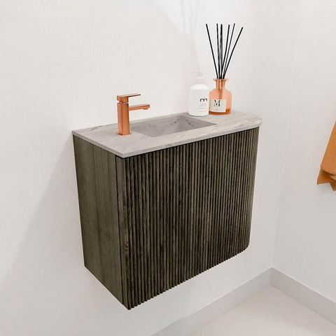 Mondiaz JOYA-DLUX 51.6cm toiletmeubel - ronding rechts kleur Shadow - Wastafel FAYE positie Links 1 kraangat kleur Glace. SW1422773