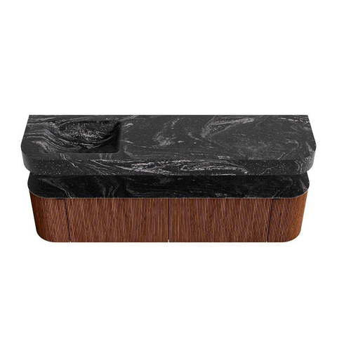 MONDIAZ THOR-DLUX 180cm meuble de salle de bains arrondi gauche + droite couleur Ruby avec 2 tiroirs et 2 portes. Vasque suspendue CLOUD Gauche sans trou de robinet couleur Lava. SW1466057
