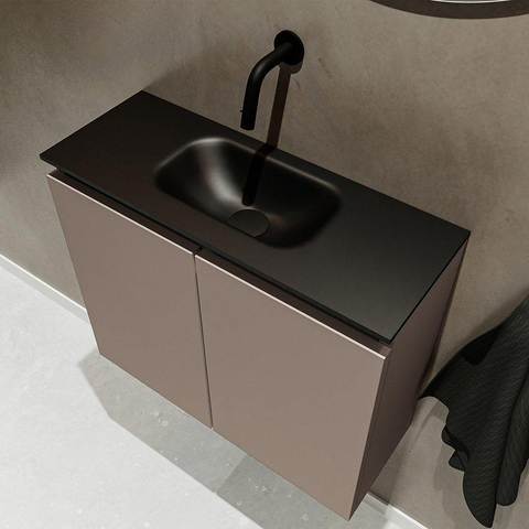 MONDIAZ TURE Toiletmeubel 60x23x50cm met 0 kraangaten 2 deuren smoke mat Wastafel Eden midden Solid Surface Zwart SW475327