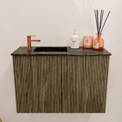 Mondiaz JOYA-DLUX 60cm toiletmeubel - kleur Dusk - Wastafel FAYE positie Links 1 kraangat kleur Lava. SW1423227