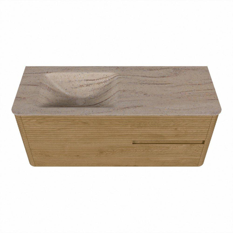 Mondiaz CIRO-DLUX Ensemble de meubles de salle de bains - 120x45x50cm - lavabo en solid surface Saba - 1 vasque à gauche - sans trous de robinet - 2 tiroirs - Chêne SW1531187