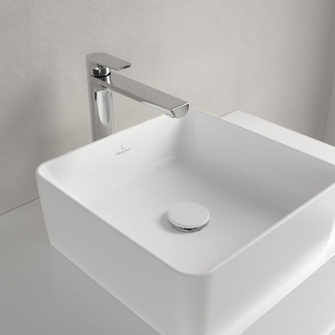 Villeroy & Boch Collaro opzetwastafel vierkant - 38x38cm - zonder overloop - zonder kraangat CeramicPlus - Stone White (mat wit) SW336078