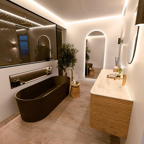 Mondiaz CIRO-DLUX Badkamermeubelset - 170x45x50cm - Solid surface wastafel Ostra - 1 wasbak Rechts - 1 kraangat - 4 lades - Oak SW1530981