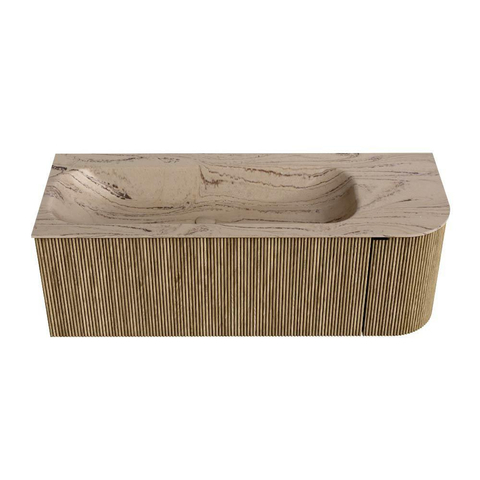MONDIAZ KURVE-DLUX Meuble de salle de bains 125cm arrondi à droite couleur Dusk avec 1 tiroir et 1 porte. Lavabo BIG MEDIUM gauche 1 trou de robinet Arena. SW1431374