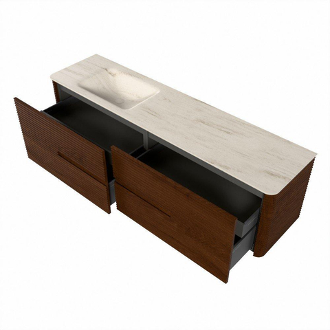 Mondiaz CIRO-DLUX Meuble de salle de bains - 180x45x50cm - Plan vasque solid surface Meli - 1 vasque à gauche - 1 trou de robinet - 4 tiroirs - Ruby SW1531800