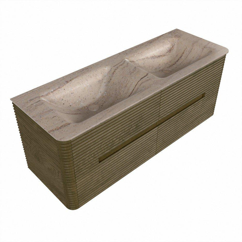 Mondiaz CIRO-DLUX Meuble de salle de bains - 130x45x50cm - Plan vasque en solid surface Saba - 2 vasques Double - 2 trous de robinet - 4 tiroirs - Dusk SW1533338