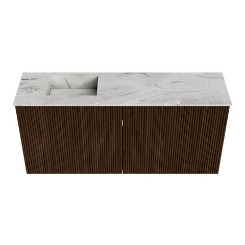 Mondiaz JOYA-DLUX 90cm toiletmeubel - kleur Walnut - Wastafel FAYE positie Links 1 kraangat kleur Glace. SW1422384
