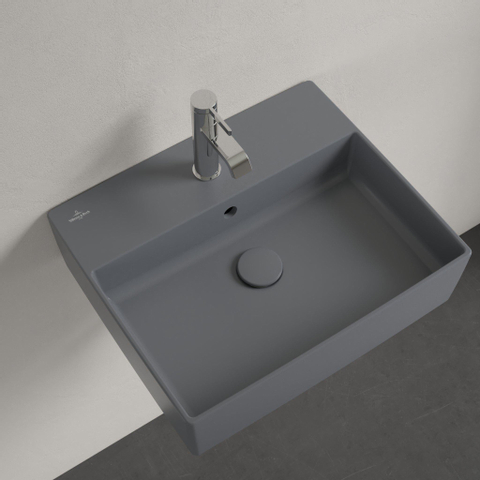 Villeroy & Boch memento 2.0 opzetwastafel - 50x42cm - 1 kraangat - met overloop CeramicPlus - Graphite (mat grijs) SW479728