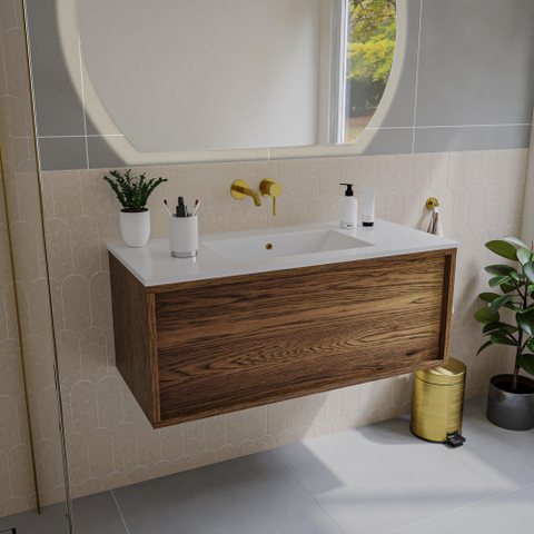 Saniclass Holz Frame Meuble sous lavabo de salle de bains - 100x45x40cm - 1 tiroir - Noyer pure SW1420771