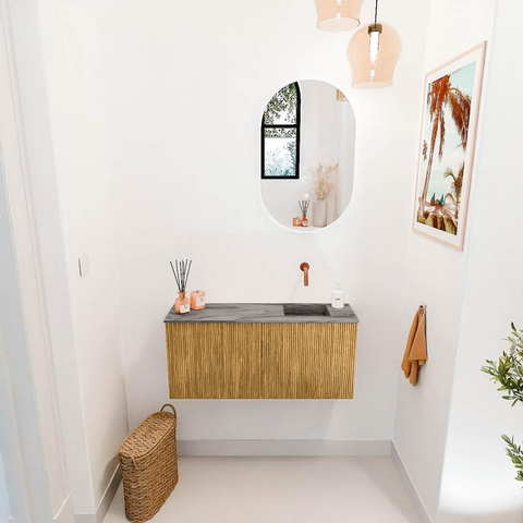 Mondiaz JOYA-DLUX 90cm toiletmeubel - kleur Oak - Wastafel FAYE positie Rechts Zonder kraangat kleur Sombra. SW1424255
