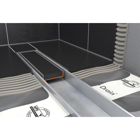 Easy Drain Compact 50 FF caniveau à carreler inox avec plaque simple inox garde d'eau 50mm 180cm profondeur d'encastrement 93mm avec sortie latérale 2302858