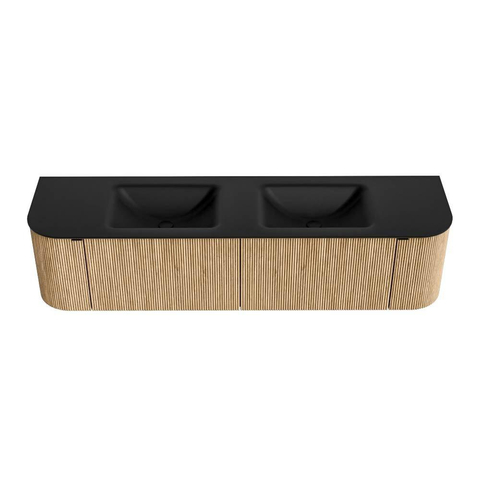 MONDIAZ KURVE meuble de salle de bains 180 cm avec module 25 Len R couleur Chêne avec 2 tiroirs et 2 portes. Lavabo CLOUD double sans trou de robinet Urban. SW1138394