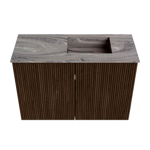 Mondiaz JOYA-DLUX 60cm toiletmeubel - kleur Walnut - Wastafel FAYE positie Rechts 1 kraangat kleur Sombra. SW1424710