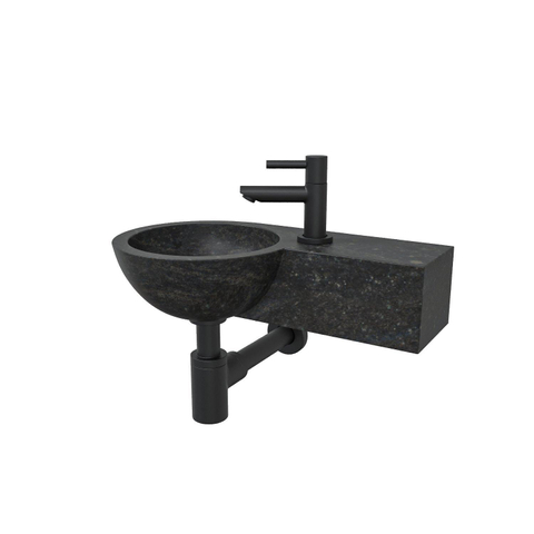 Wiesbaden B-stone fonteinset – rond – 40x23x10 cm – hardsteen zwart – kraangat rechts – mat zwarte kraan SW794631