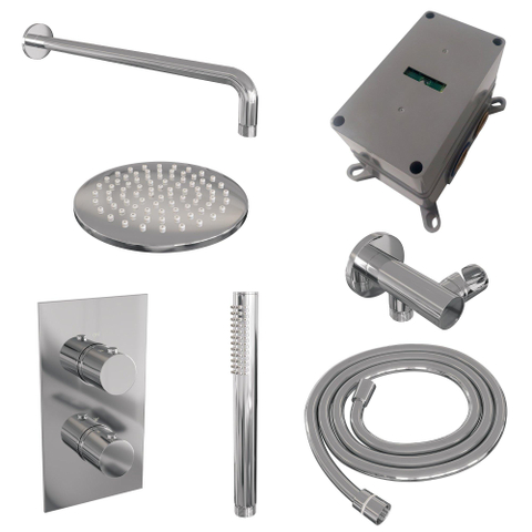 BRAUER Chrome Edition ensemble de douche pluie encastré – douche de tête Ø 20 cm – bras mural courbé 40 cm – douchette bâton SW538349
