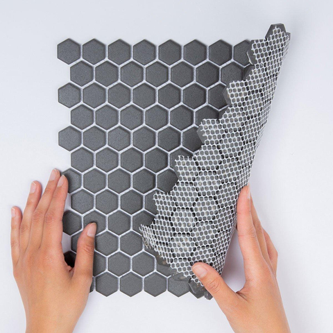 The Mosaic Factory London mozaïektegel - 26x30cm - wand en vloertegel - Zeshoek/Hexagon - Porselein Dark Grey Mat SW62254