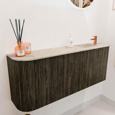 Mondiaz JOYA-DLUX Meuble de salle de bains 101,6cm - arrondi gauche couleur Shadow - Vasque FAYE position Droite 1 trou de robinet couleur Frappe SW1422736