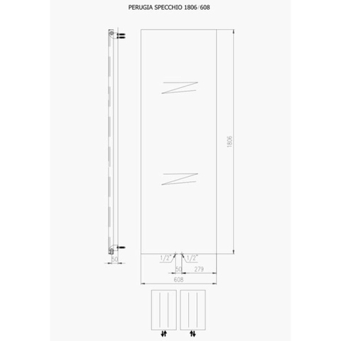 Plieger Perugia Radiateur design vertical avec miroir raccordement central 1806x608mm 749W 7253469