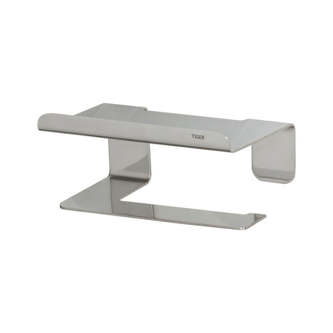 Tiger Colar Toiletrolhouder - zonder klep - met planchet - zelfklevend - gepolijst RVS SW106819