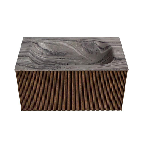 MONDIAZ KURVE-DLUX Meuble de salle de bains 80cm couleur Walnut avec 1 tiroir et 0 porte. Lavabo BIG SMALL Centre sans trou de robinet Sombra. SW1433648