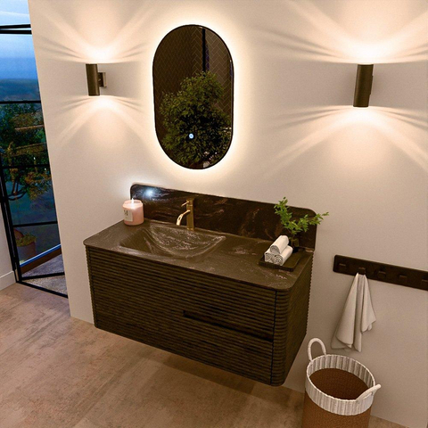 Mondiaz CIRO-DLUX Ensemble de meubles de salle de bains - 110x45x50cm - Lavabo solid surface Lava - 1 vasque à gauche - 1 trou de robinet - 2 tiroirs - Shadow SW1532264