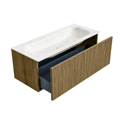 Mondiaz KURVE-DLUX Badkamermeubelset - 110x46x40cm - 1 lade - wastafel solid surface - midden - 1 kraangat - Dusk SW1415153