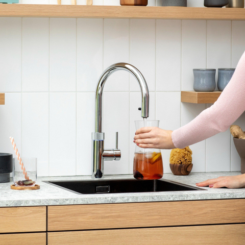 Quooker Flex Round kokendwaterkraan - draaibare & uittrekbare uitloop - Combi incl. Cube reservoir - Warm / kokend / bruisend / gefilterd water - chroom SW299725