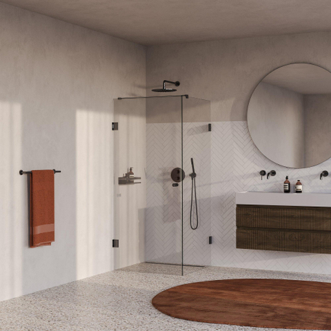 BRAUER Void Carving Cabine de douche - 90x90x200cm - porte battante - revêtement verre - réversible - verre clair - PVD gunmetal brossé SW1418137