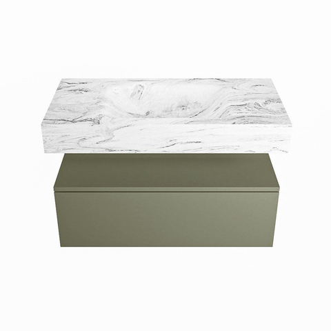Mondiaz ALAN-DLUX Ensemble de meuble - 90cm - meuble Army mat - 1 tiroir - Lavabo Cloud Glace suspendu - vasque Centre - 0 trous de robinet SW805993