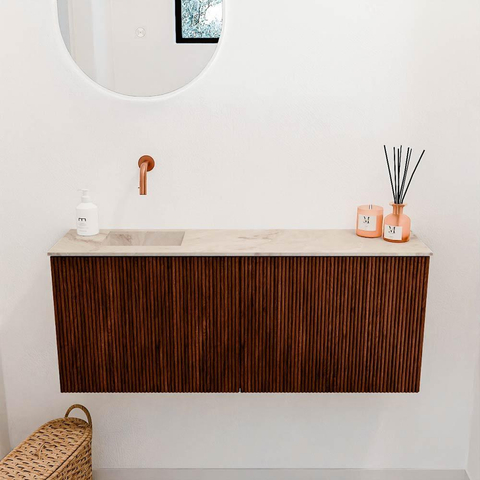 Mondiaz JOYA-DLUX 100cm meuble de salle de bains - couleur Ruby - Vasque FAYE position Gauche Sans trou de robinet couleur Frappe. SW1423473