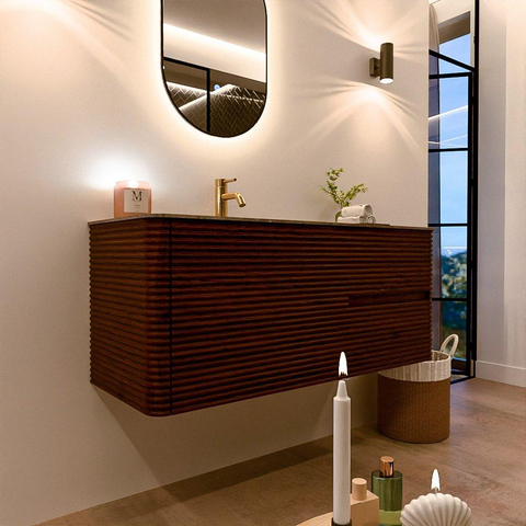 Mondiaz CIRO-DLUX Meuble de salle de bains - 120x45x50cm - Plan vasque solid surface Oza - 1 vasque à gauche - 1 trou de robinet - 2 tiroirs - Ruby SW1531975