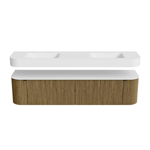 MONDIAZ THOR Meuble de salle de bains - 190cm - arrondi gauche + droite - couleur Dusk - 2 tiroirs et 2 portes - Lavabo suspendu CLOUD Double 2 trous de robinet - couleur Talc SW1466449