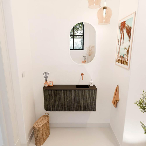 Mondiaz JOYA 91.6cm meuble de salle de bains - arrondi gauche couleur Shadow - Vasque FAYE position Droite Sans trou de robinet couleur Urban. SW1421576
