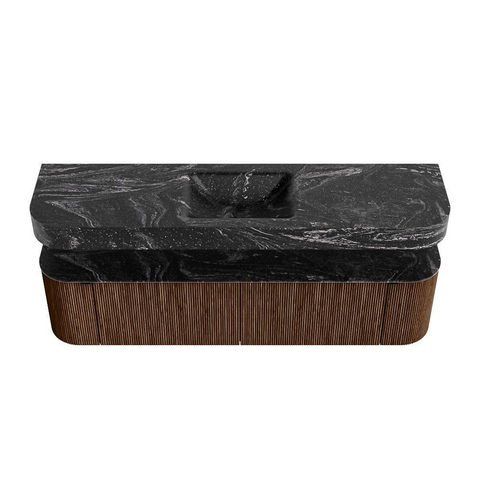 MONDIAZ THOR-DLUX 180cm meuble de salle de bains arrondi gauche + droite couleur Walnut avec 2 tiroirs et 2 portes. Vasque suspendue CLOUD Centre sans trou de robinet couleur Lava. SW1465959