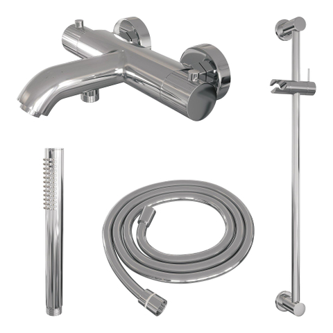 BRAUER Stripe Mitigeur thermostatique pour douche de bain - SET 01 - apparent - barre coulissante - douchette à main - flexible de douche - chrome SW1434717