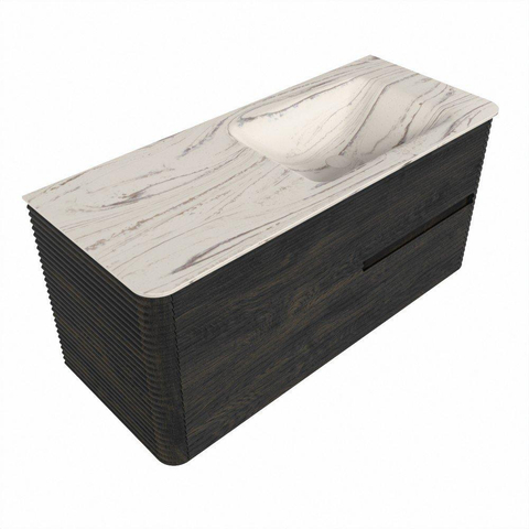 Mondiaz CIRO-DLUX Badkamermeubelset - 110x45x50cm - Solid surface wastafel Nata - 1 wasbak Rechts - zonder kraangaten - 2 lades - Shadow SW1532570