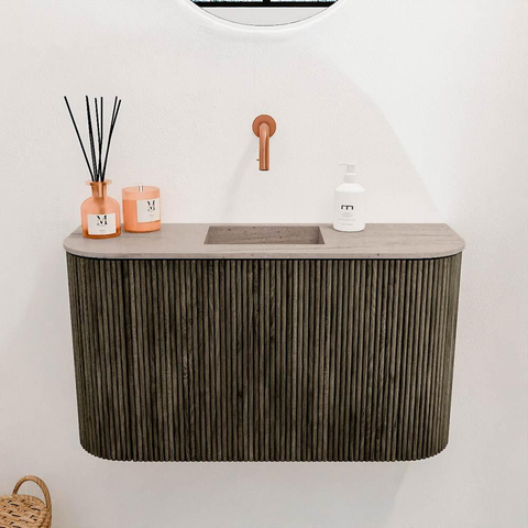 Mondiaz JOYA-DLUX 73.2cm toiletmeubel - ronding links en rechts kleur Shadow - Wastafel FAYE positie Midden Zonder kraangat kleur Saba. SW1425162