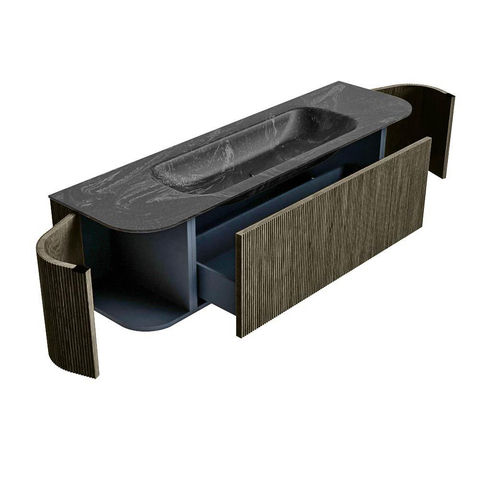 Mondiaz KURVE-DLUX Ensemble de meubles de salle de bains - 160x46x40cm - 1 tiroir - 2 portes - lavabo solid surface - milieu - sans trou de robinet - Shadow SW1414675