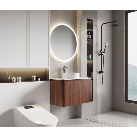 Royal Plaza Terra Meuble sous-lavabo - 80cm - 2 tiroirs - coins arrondis - châtaignier (noyer) SW1174098