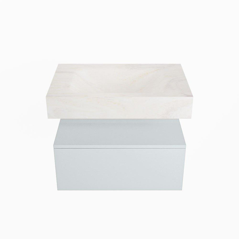 Mondiaz ALAN-DLUX Ensemble de meuble - 70cm - meuble Clay mat - 1 tiroir - Lavabo Cloud Ostra suspendu - vasque Centre - 0 trous de robinet SW807815
