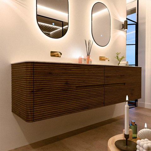 Mondiaz CIRO-DLUX Badkamermeubelset - 190x45x50cm - Solid surface wastafel Ostra - 2 wasbak Dubbel - zonder kraangaten - 4 lades - Dusk SW1533459
