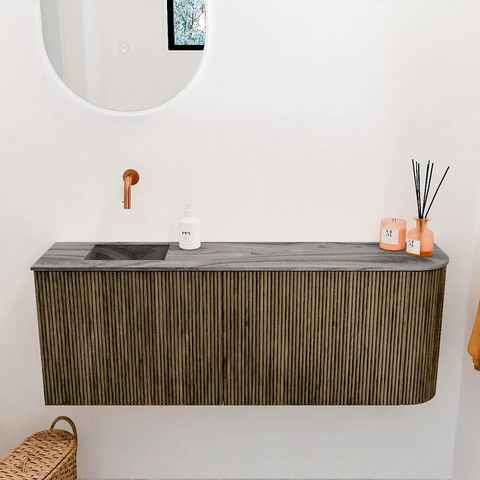 Mondiaz JOYA-DLUX 111.6cm toiletmeubel - ronding rechts kleur Dusk - Wastafel FAYE positie Links Zonder kraangat kleur Sombra. SW1426184