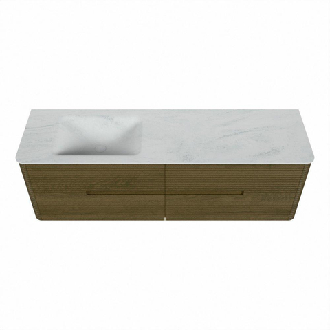 Mondiaz CIRO-DLUX Badkamermeubelset - 160x45x50cm - Solid surface wastafel Opalo - 1 wasbak Links - 1 kraangat - 4 lades - Dusk SW1532974